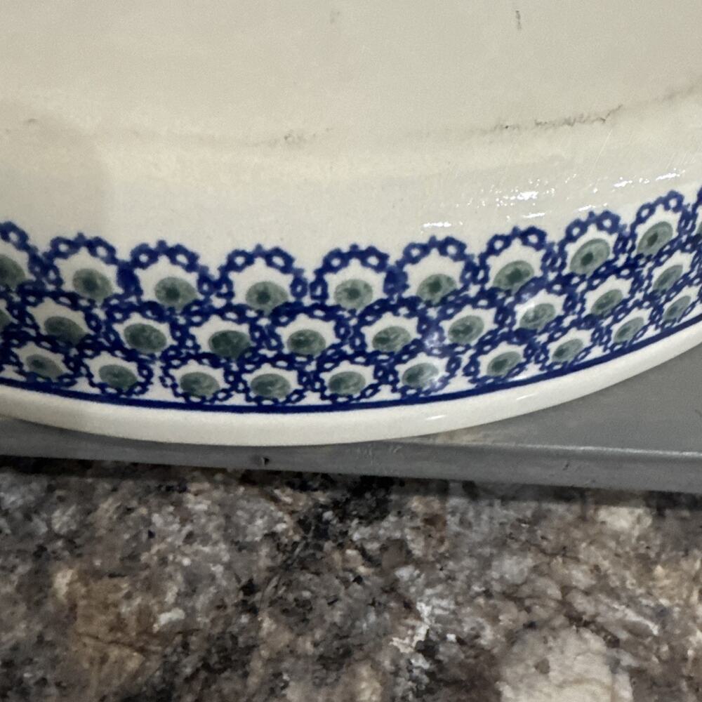 Vintage Boleslawiec Polish Pottery, Oval Deep Baking Dish, Blue And Green 14in - Picture 8 of 14